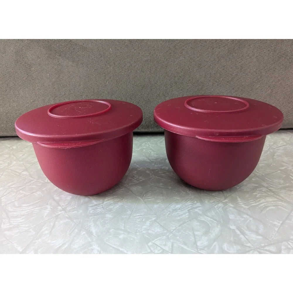 Tupperware 550ml Snack‎ Cup Bowls with Lids Set of 2 Burgundy Red 3621B-5